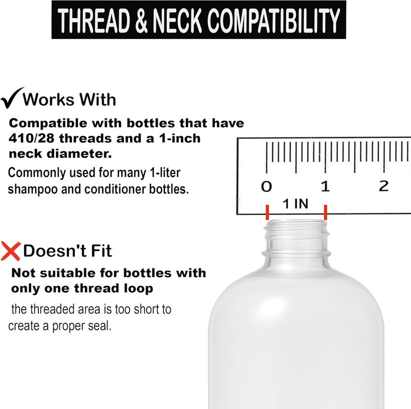 vigor path Universal Shampoo/Conditioner Dispenser Pump for Bottles, Leak Proof, Pump Top Fits 1 L/33.8 oz Bottles, 28/410 Neck Size (White - Pack of 4) - Image 4